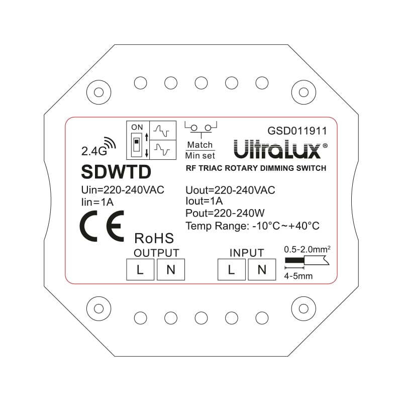 RF TRIAC димиращ ключ за стена 220W, 1A, 220V-240V AC
