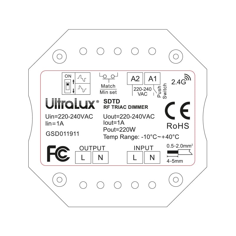 RF TRIAC, PUSH димер за конзола 220W, 1A, 220V-240V AC