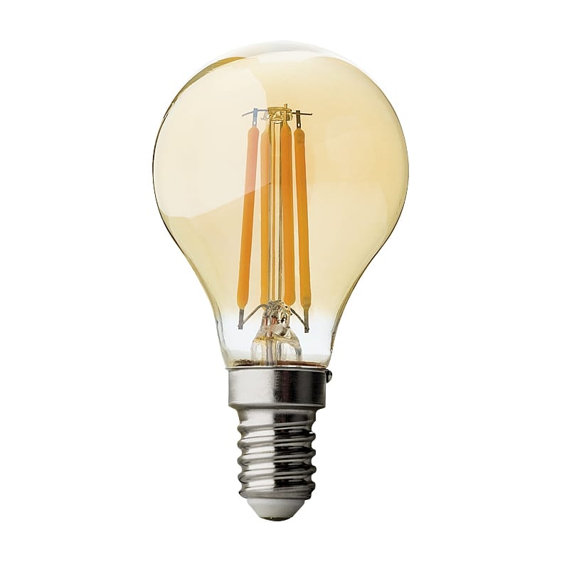 LED димиращ filament топка, 4W, 2500К, E14, 360°, 220V-240V AC, Амбър