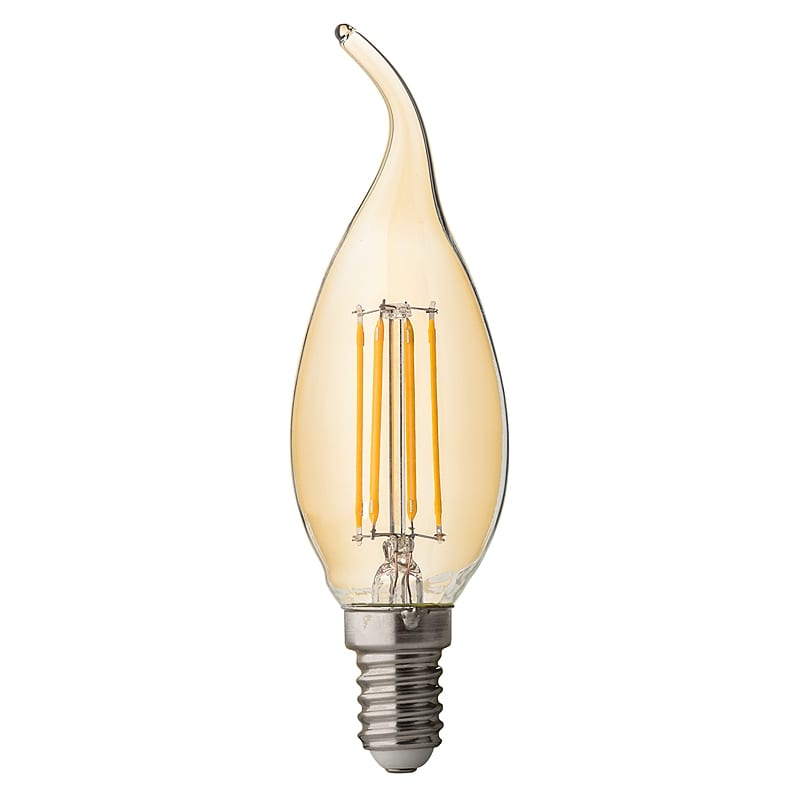 LED димиращ filament пламък, 4W, 2500К, E14, 360°, 220V-240V AC, Амбър