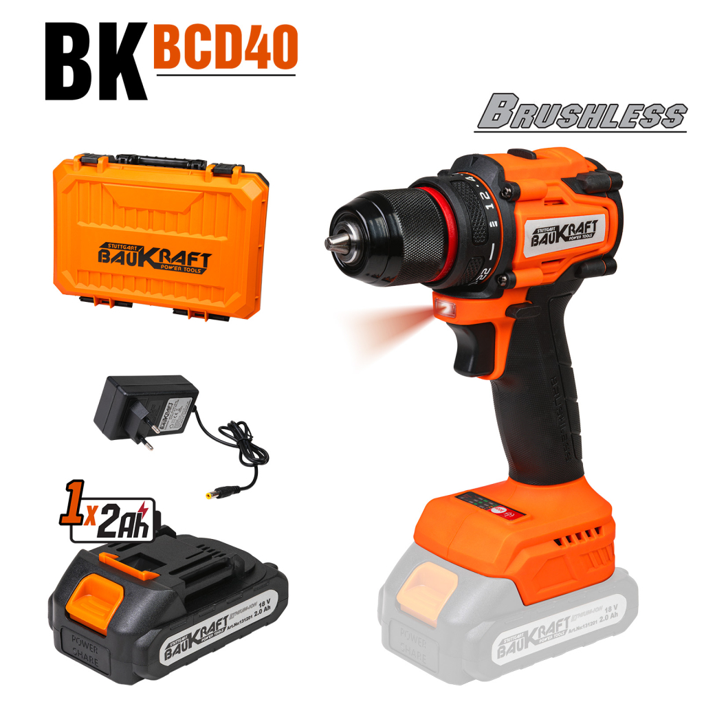 Бормашина безчеткова 18V 2-ск. 10mm 40Nm 2Ah Case BK-BCD40