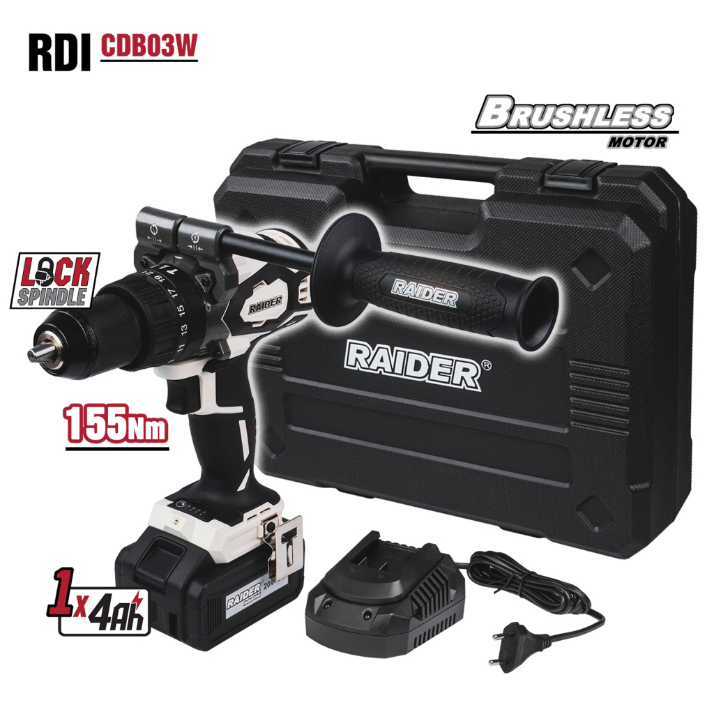 Бормашина ударна безч. 20V 2-ск. 4Ah 155Nm куфар RDI-CDB03W