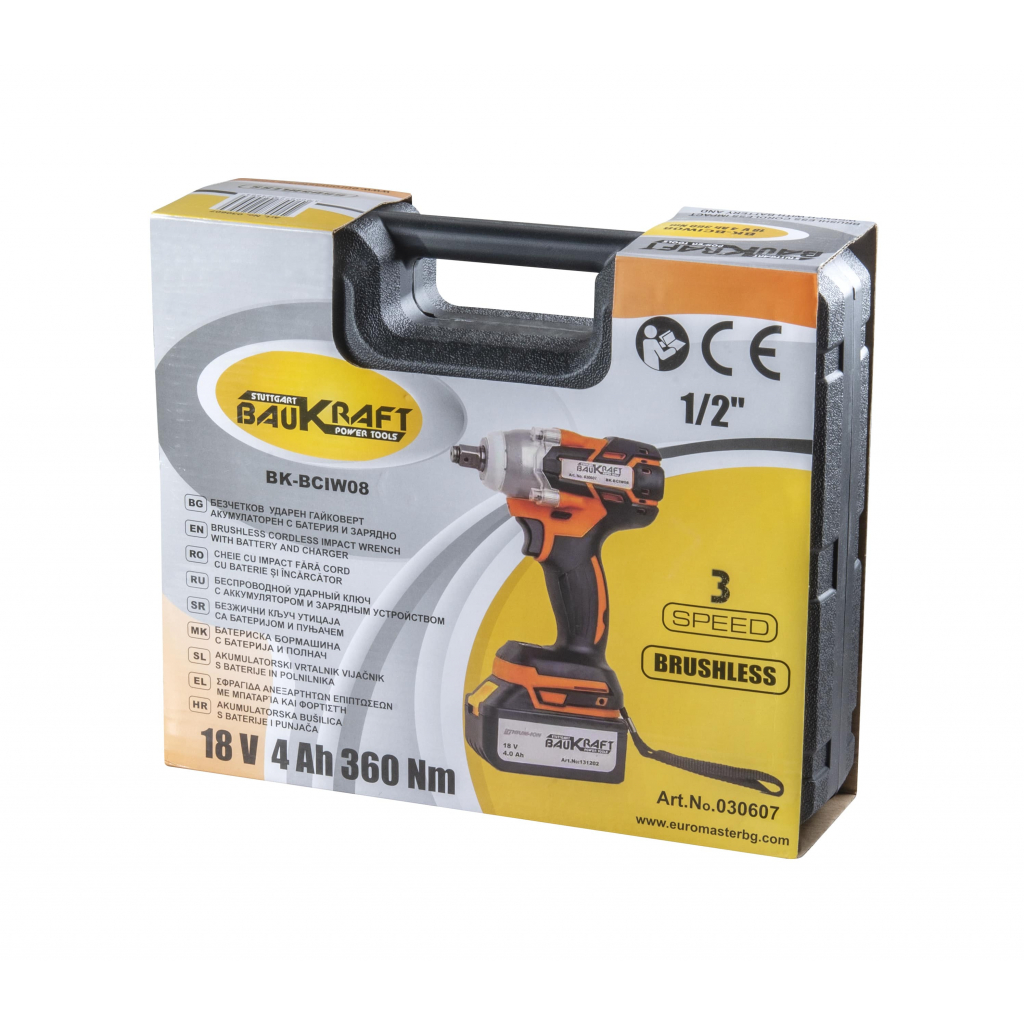 Гайковерт безч. 18V 2-ск. 360Nm 1/2" 4Ah куфар BK-BCIW08 Set
