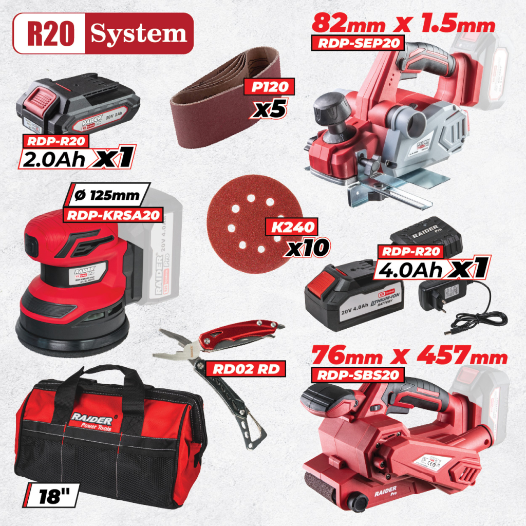 R20 Комплект 3 машини 2Ah 4Ah + 3 чанта RDP-BXS11
