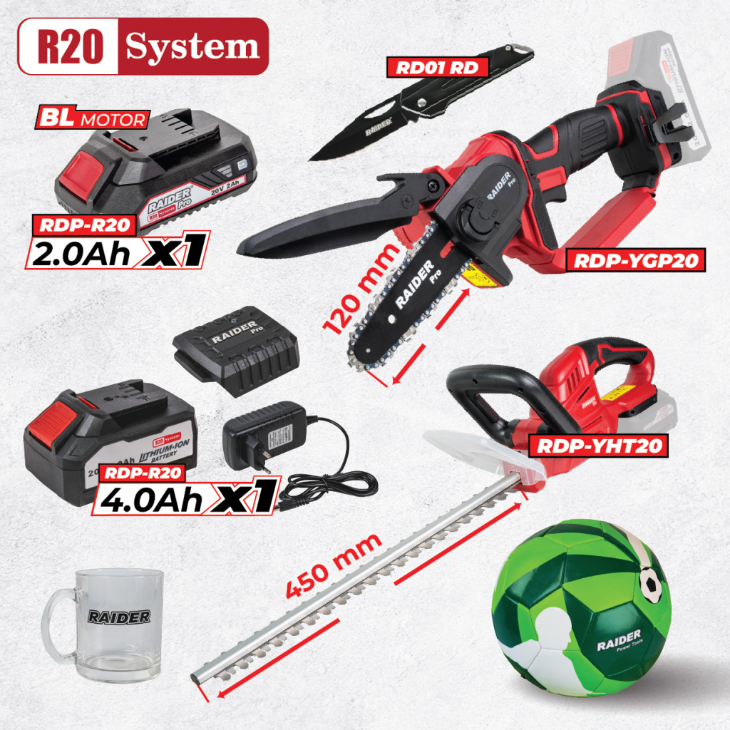 R20 Комплект 2 машини 2Ah 4Ah + 3 RDP-BXS8 Garden