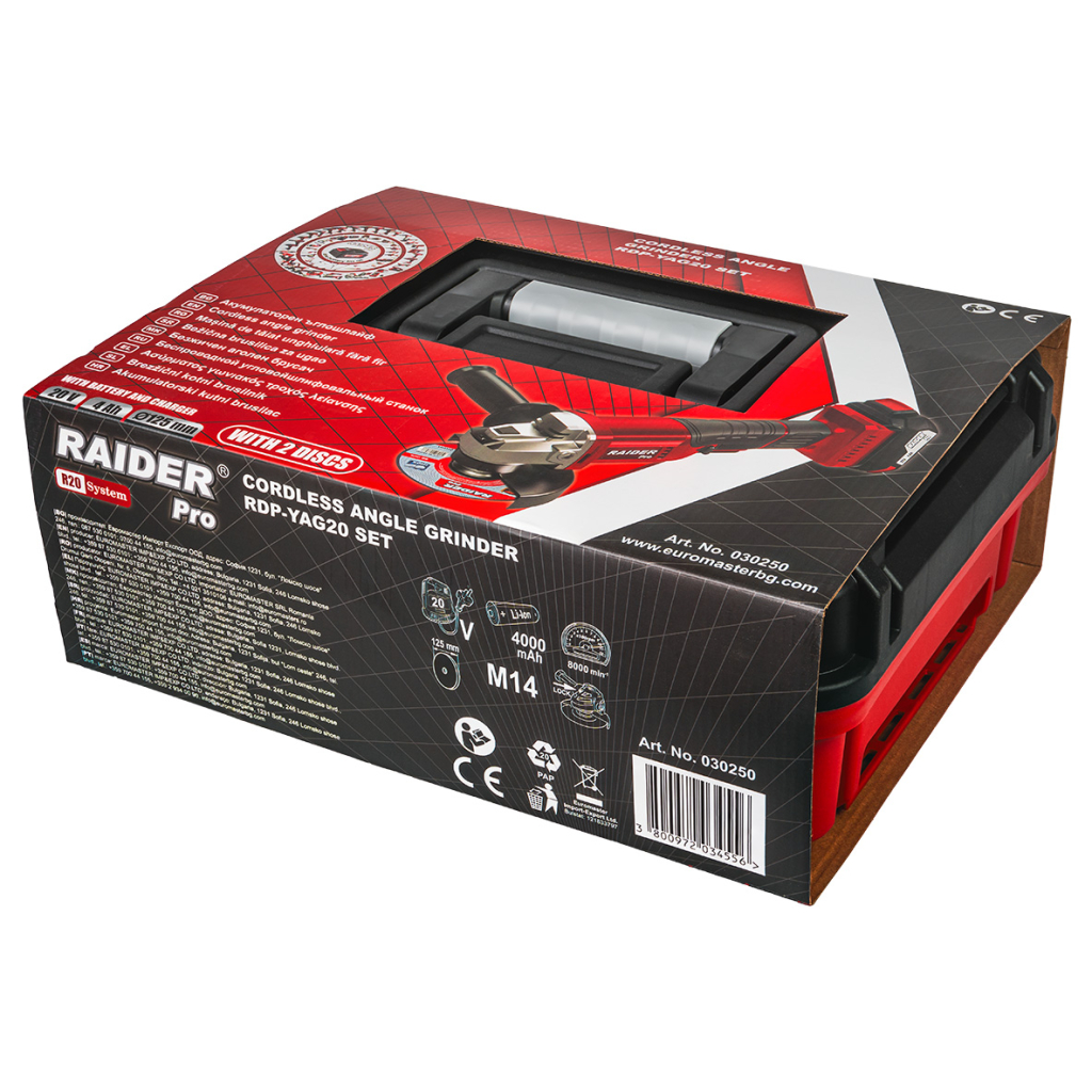 R20 Ъглошлайф Ø125mm 4Ah 2 диска Case RDP-YAG20