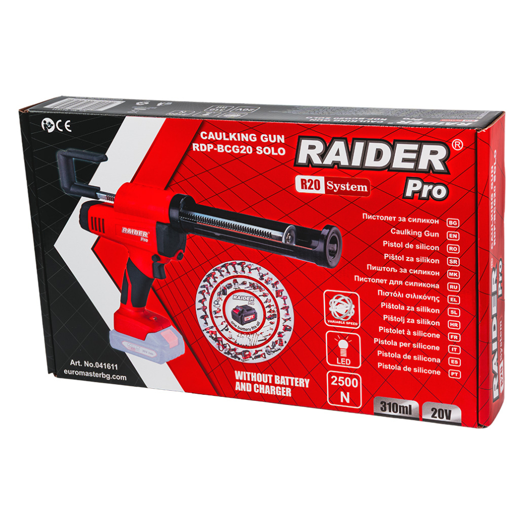 R20 Пистолет за силикон 310ml LED рег. обор. без батерия RDP-BCG20
