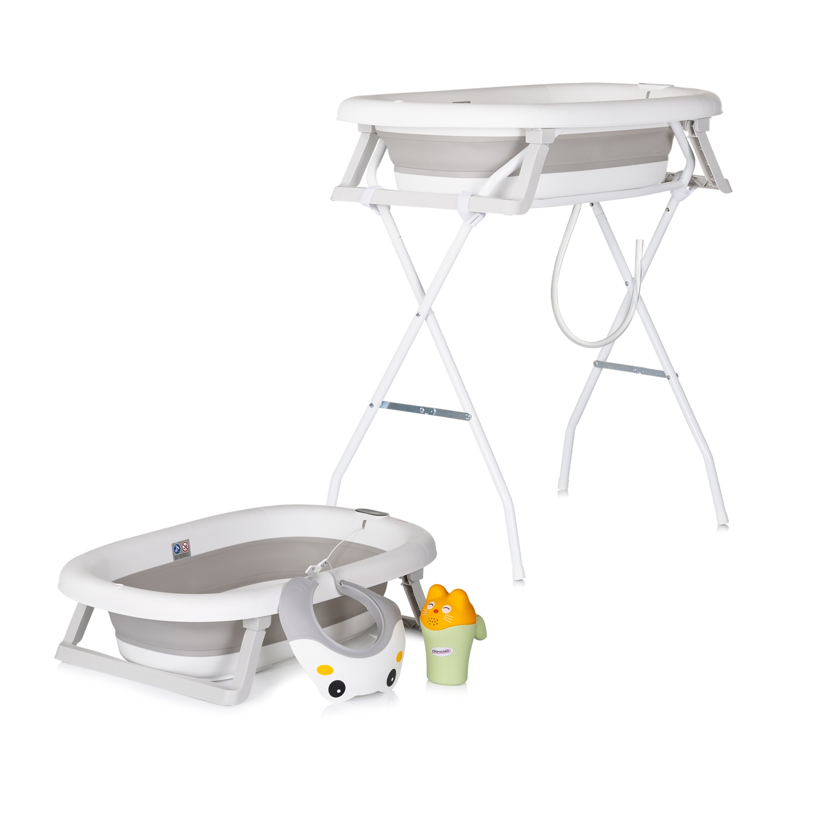 Сгъваема вана с канче, козирка и стойка Chipolino Aqua Care, сива