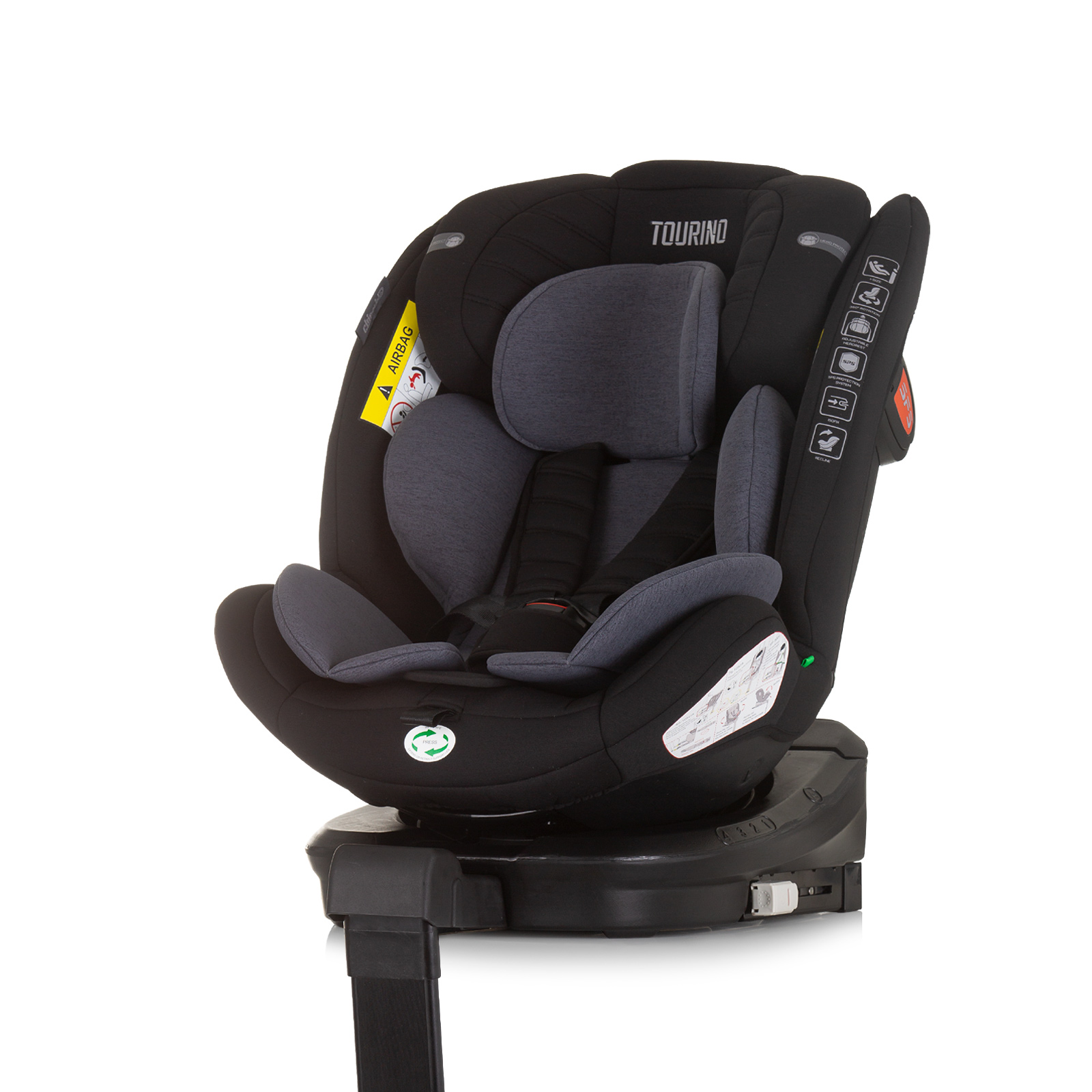 Столче за кола Chipolino Tourino i-Size 40–150 см, обсидиан