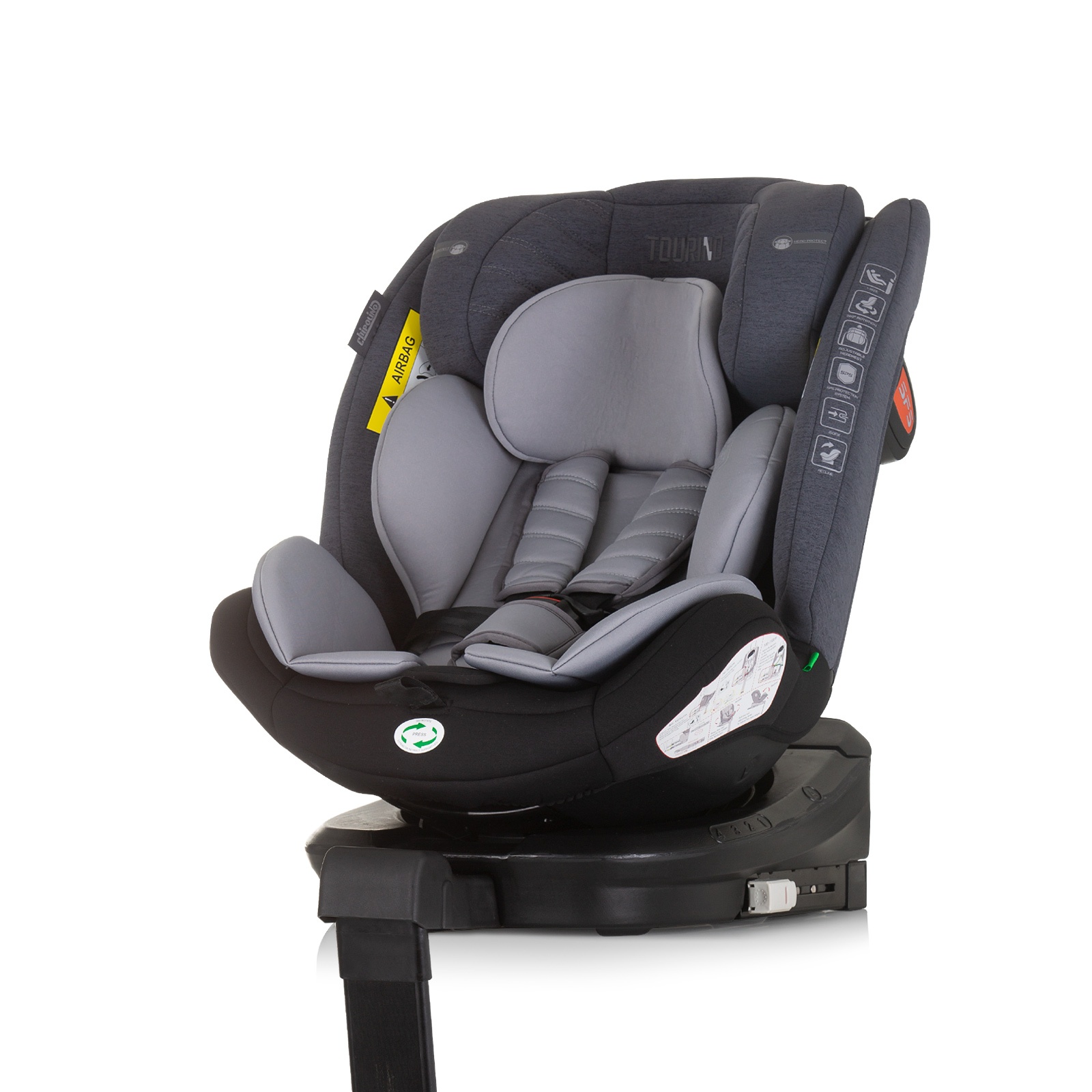 Столче за кола Chipolino Tourino i-Size 40–150 см, сив микс — снимка 2