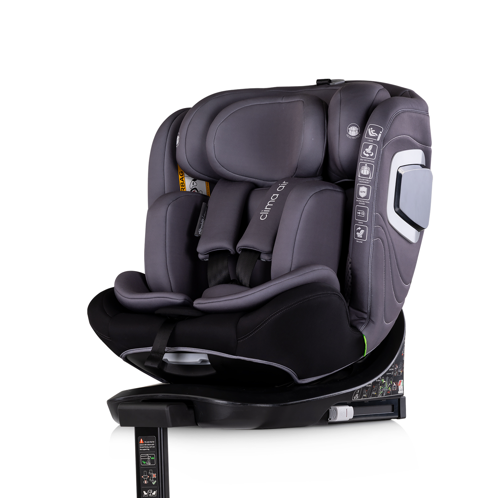 Столче за кола Chipolino Clima Air i-Size 40–150 см, антрацит