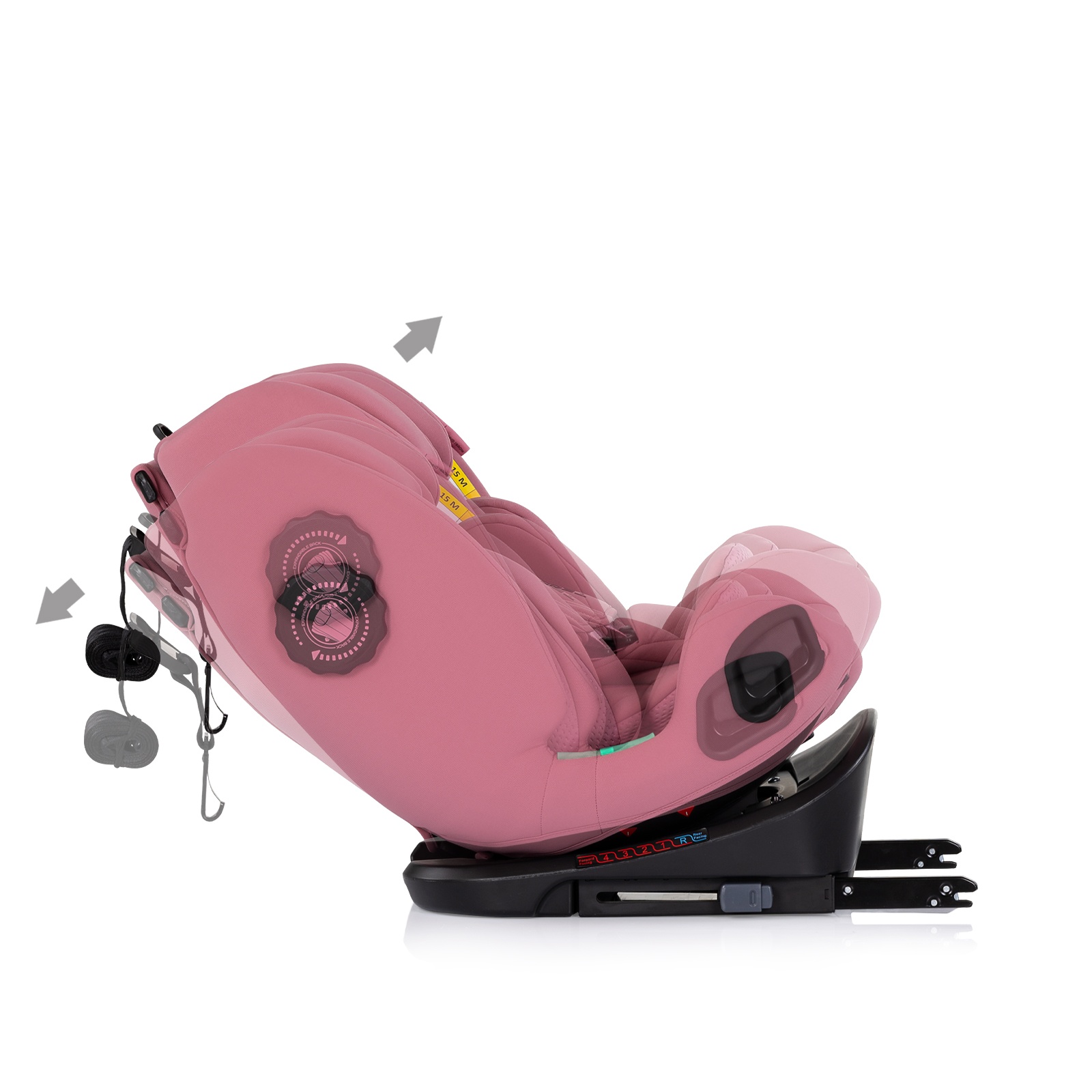 Столче за кола Chipolino Techno iGrow i-Size 40–150 см, пудрено розово — снимка 11
