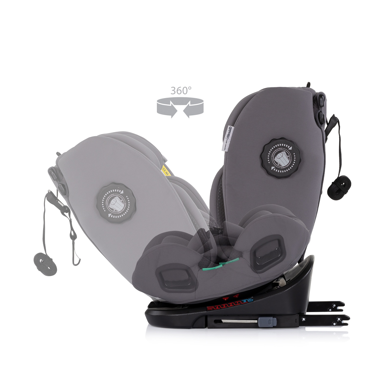 Столче за кола Chipolino Techno iGrow i-Size 40–150 см, графит — снимка 9