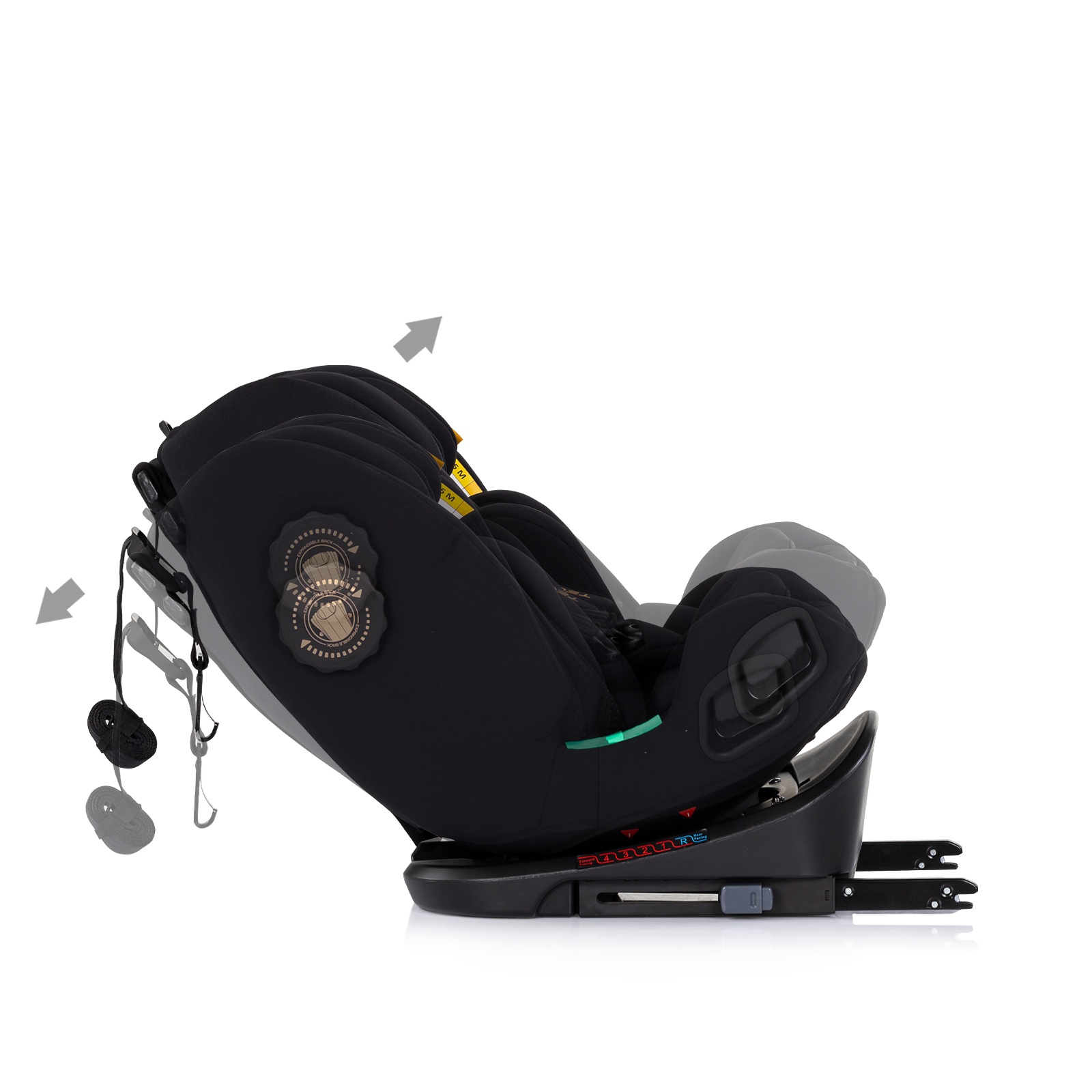 Столче за кола Chipolino Techno iGrow i-Size 40–150 см, черно — снимка 11