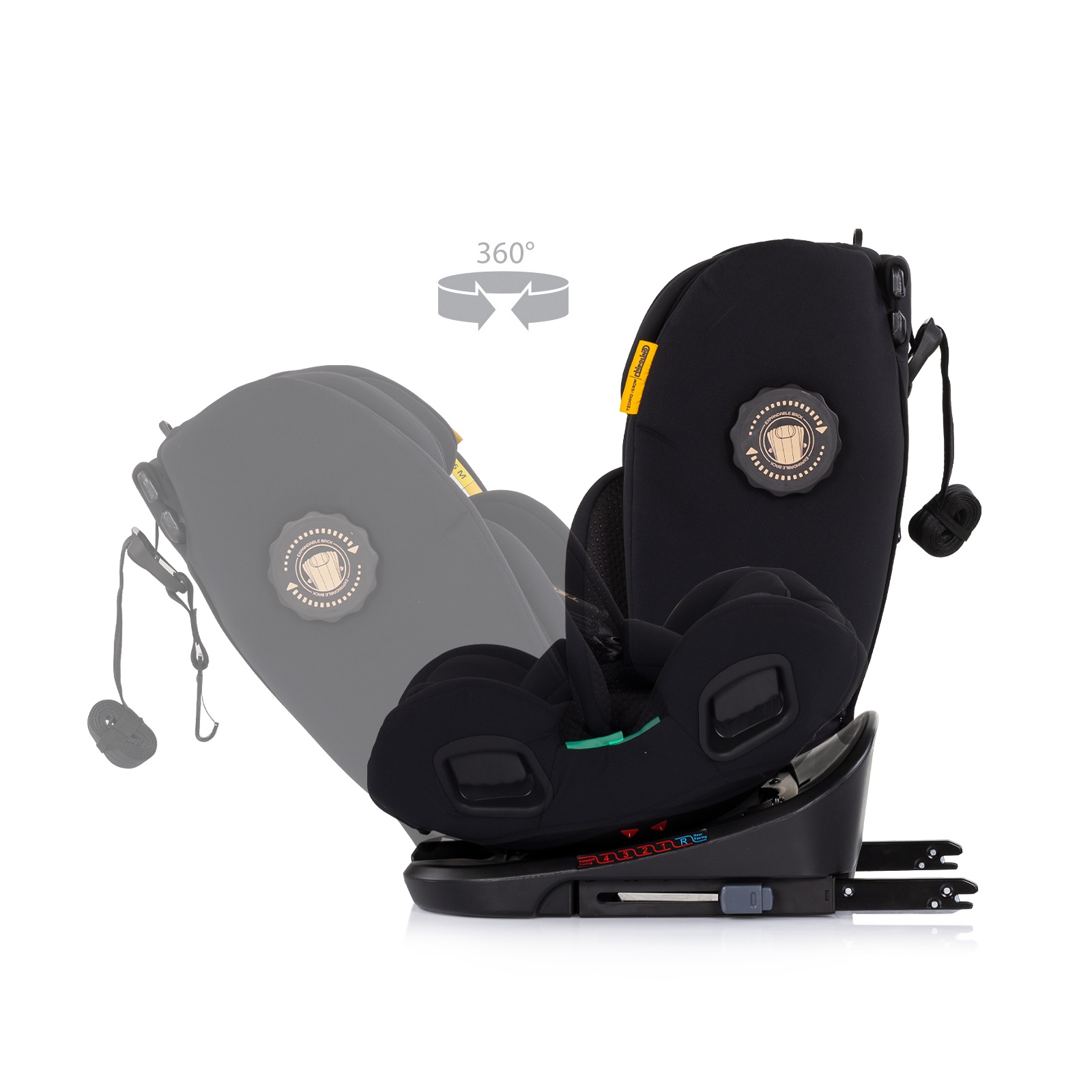 Столче за кола Chipolino Techno iGrow i-Size 40–150 см, черно — снимка 9