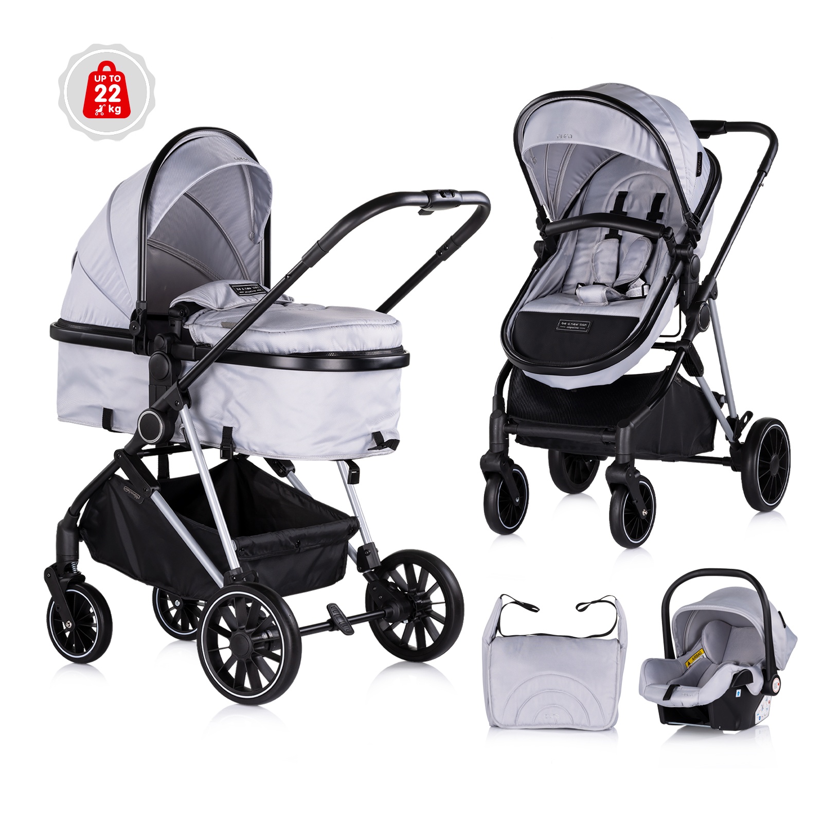 Детска количка Chipolino Aura до 22 кг, облачно сиво