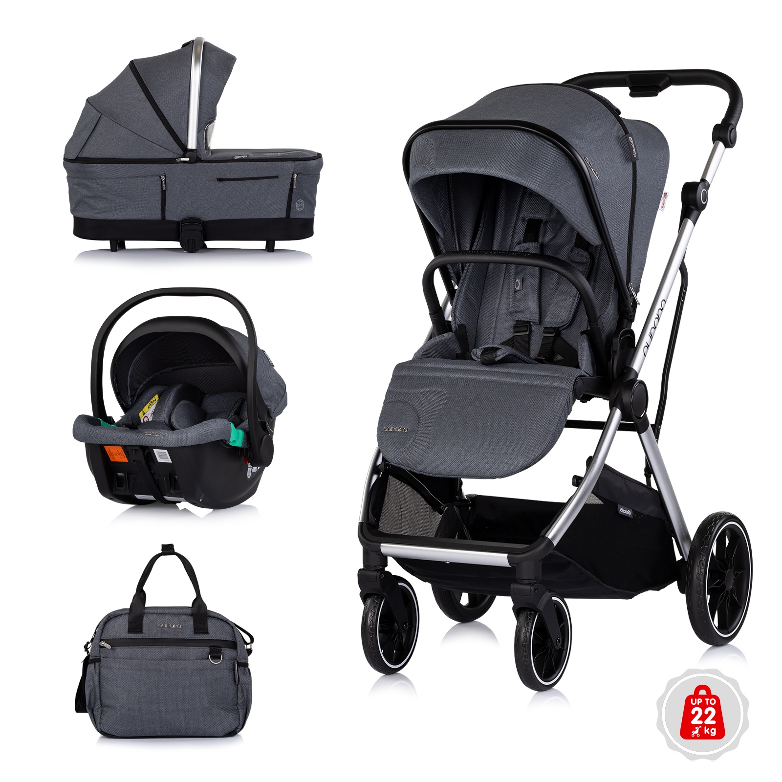 Детска количка 3 в 1 Chipolino Aurora, тъмносива