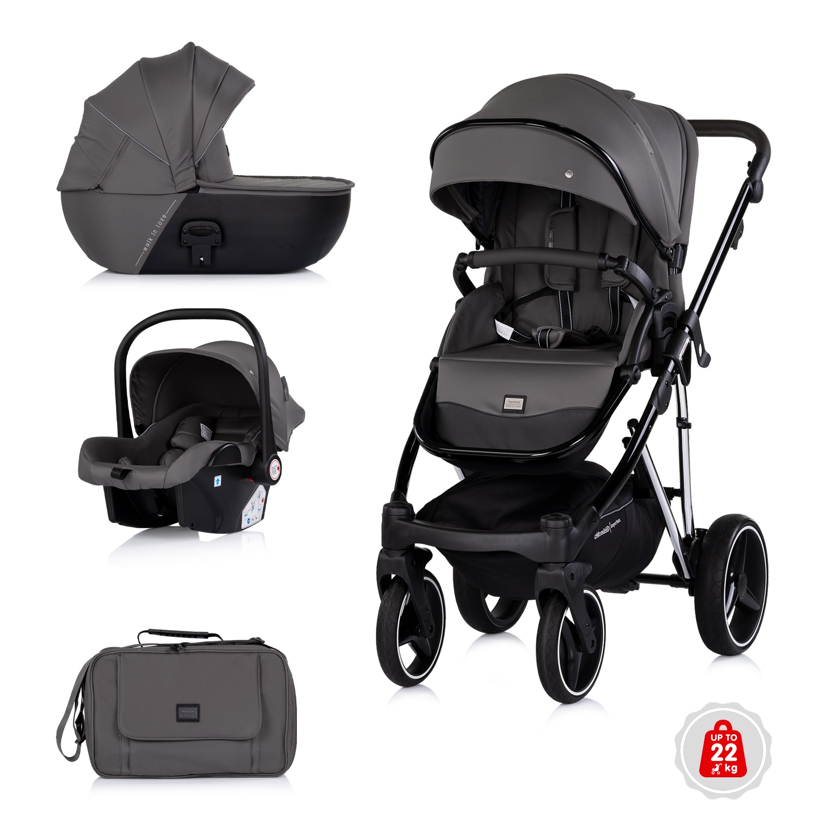 Детска количка 3 в 1 Chipolino Imperium, тъмносива