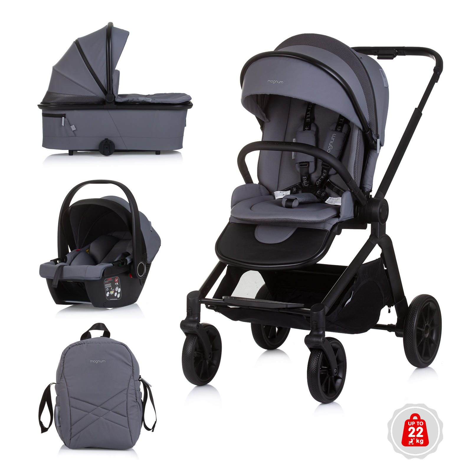 Детска количка 3 в 1 Chipolino Magnum, антрацит
