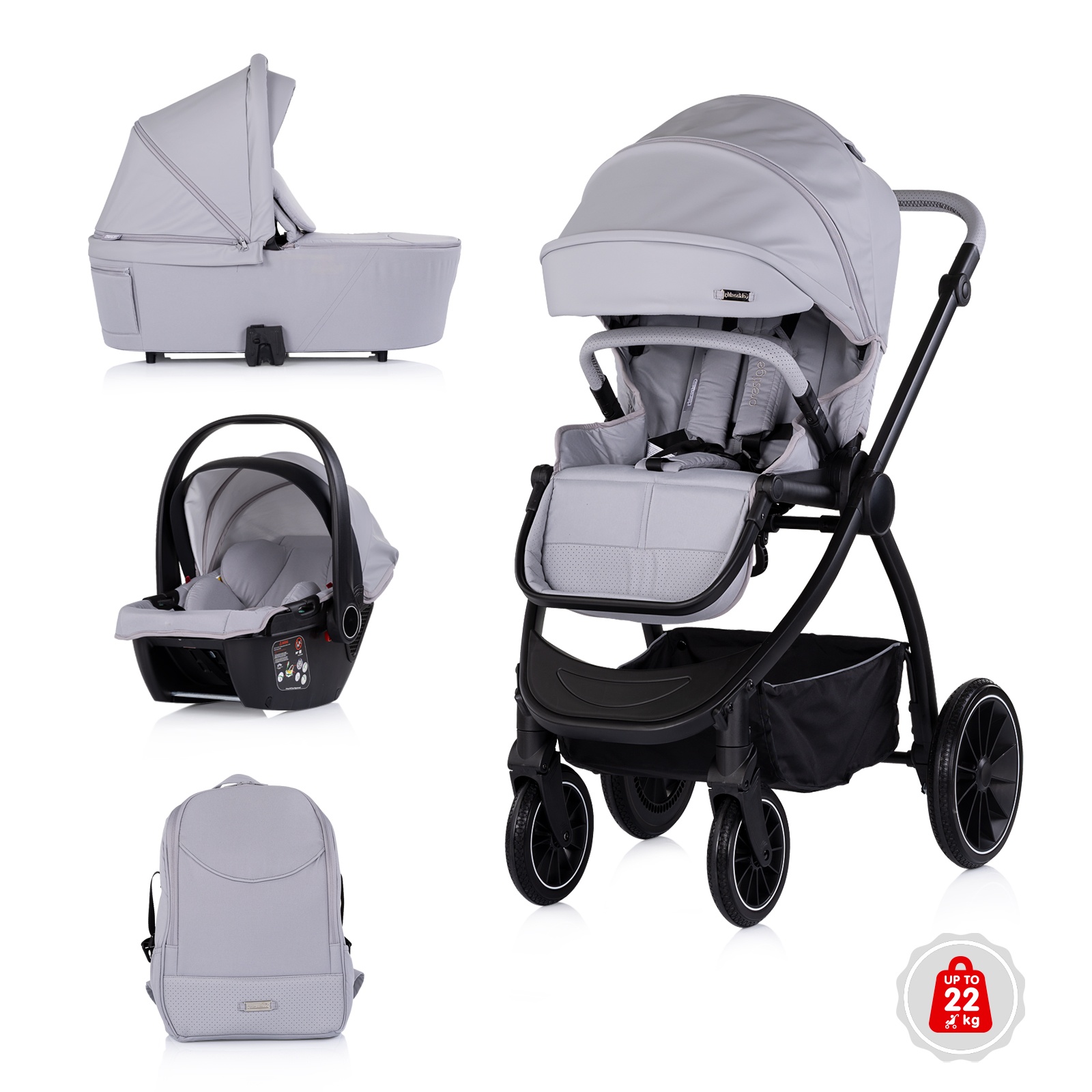 Детска количка 3 в 1 Chipolino Prestige, платина