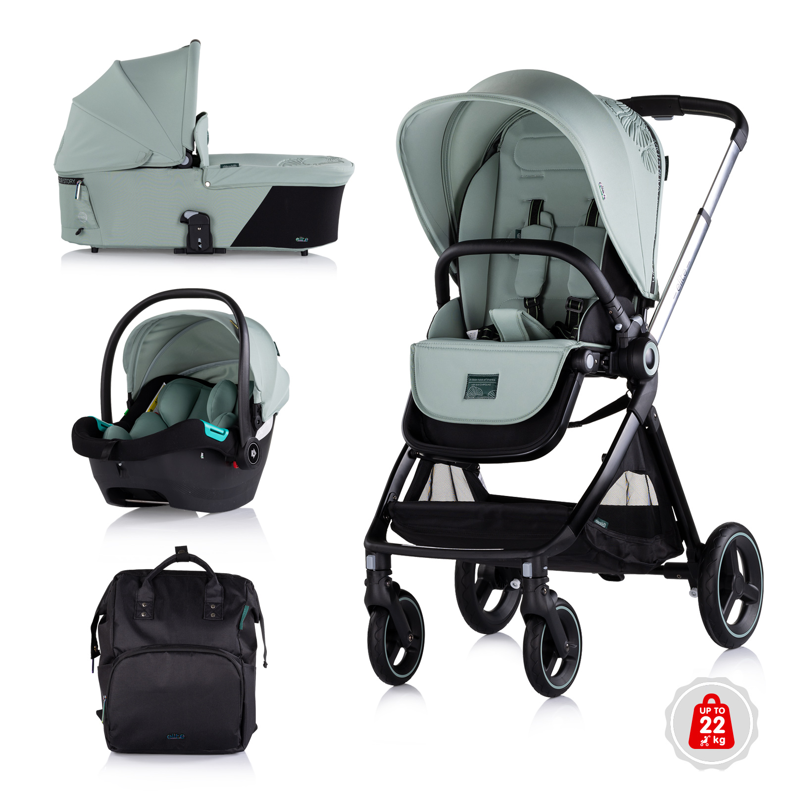 Детска количка 3 в 1 Chipolino Elite до 22 кг, босилек