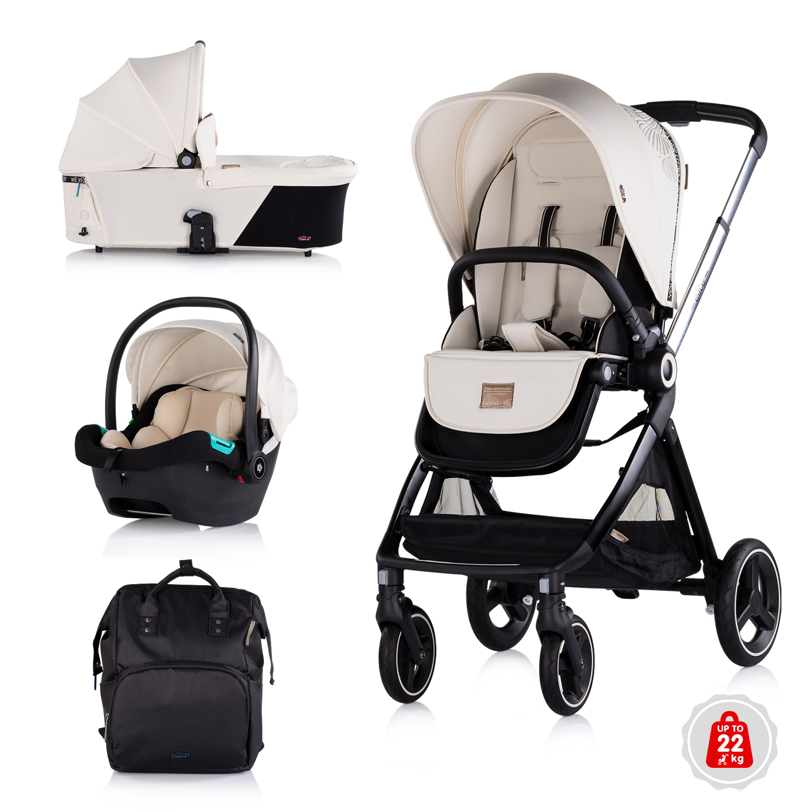 Детска количка 3 в 1 Chipolino Elite до 22 кг, бишкота