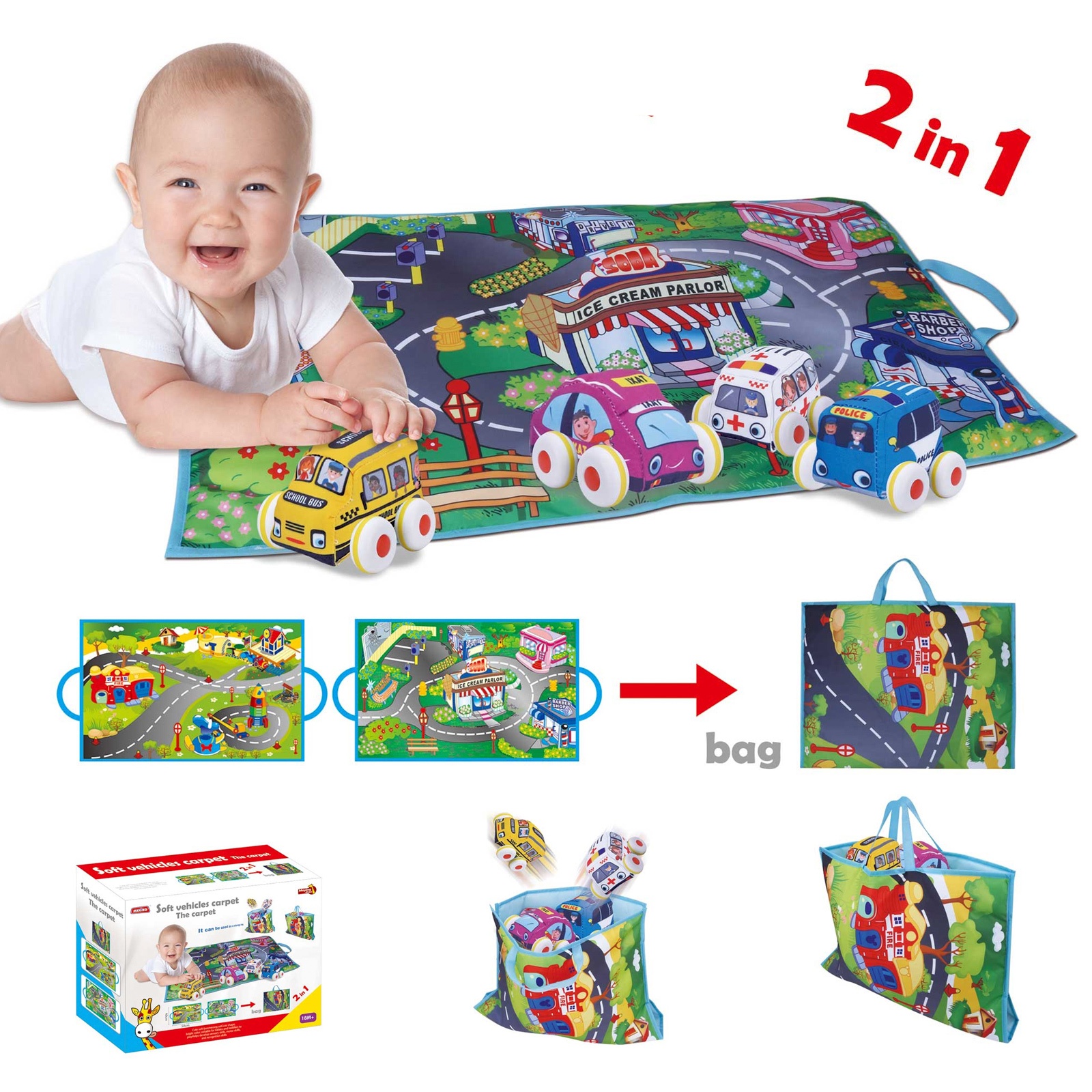 Комплект постелка за игра Chipolino с 4 меки колички — снимка 7