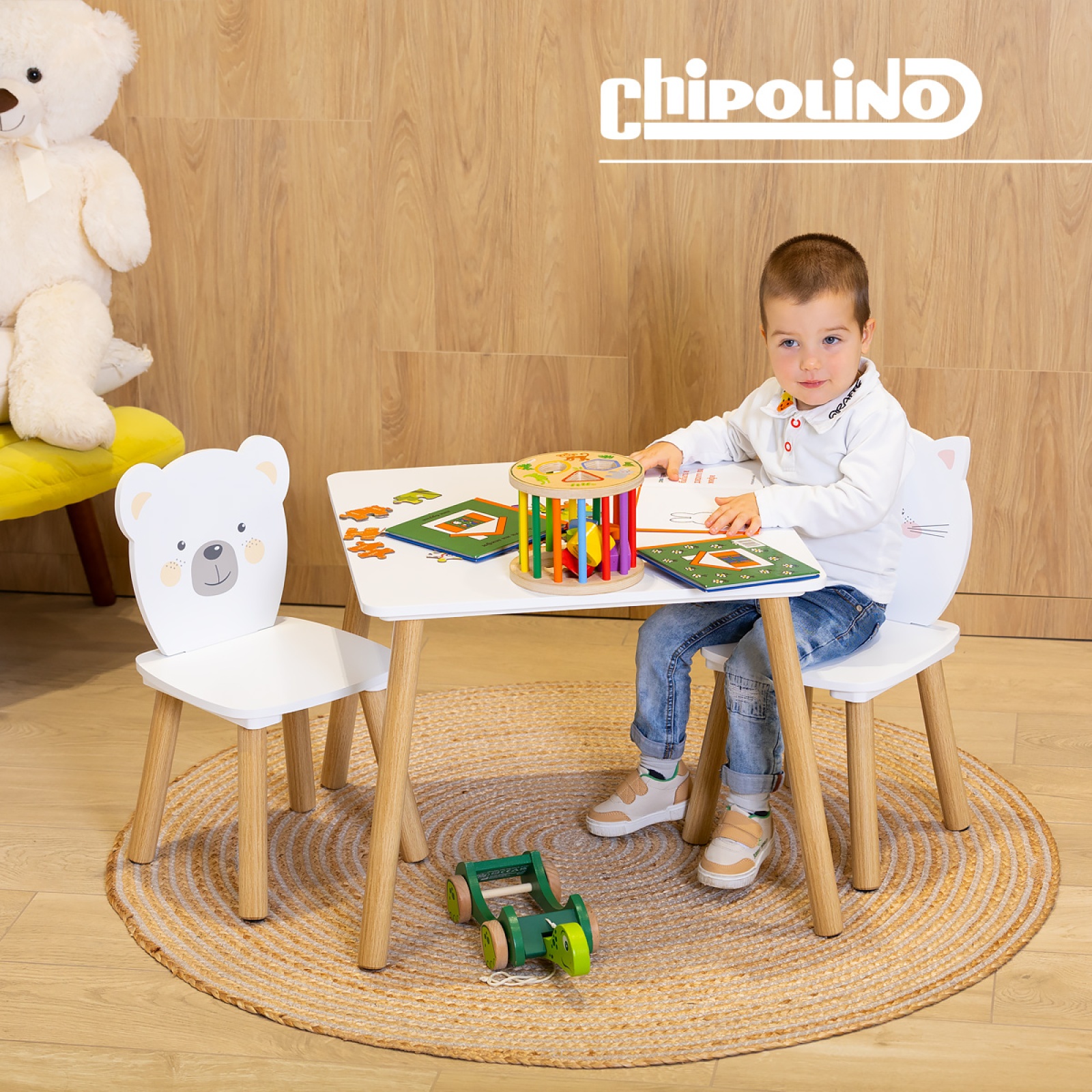 Детска маса с два стола Chipolino, мече и коте — снимка 4