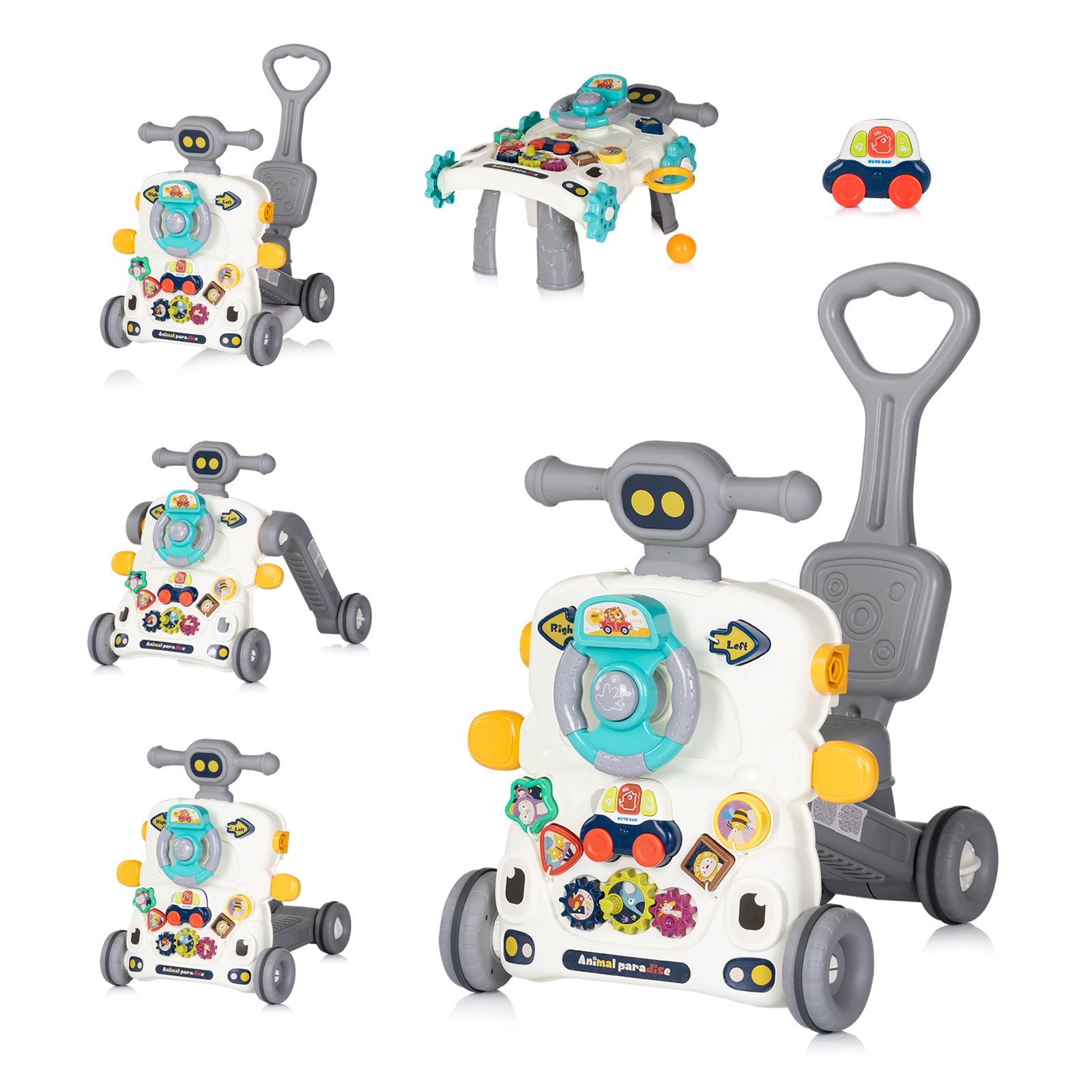 Музикална играчка на колела 6 в 1 Chipolino Multi, в сив цвят
