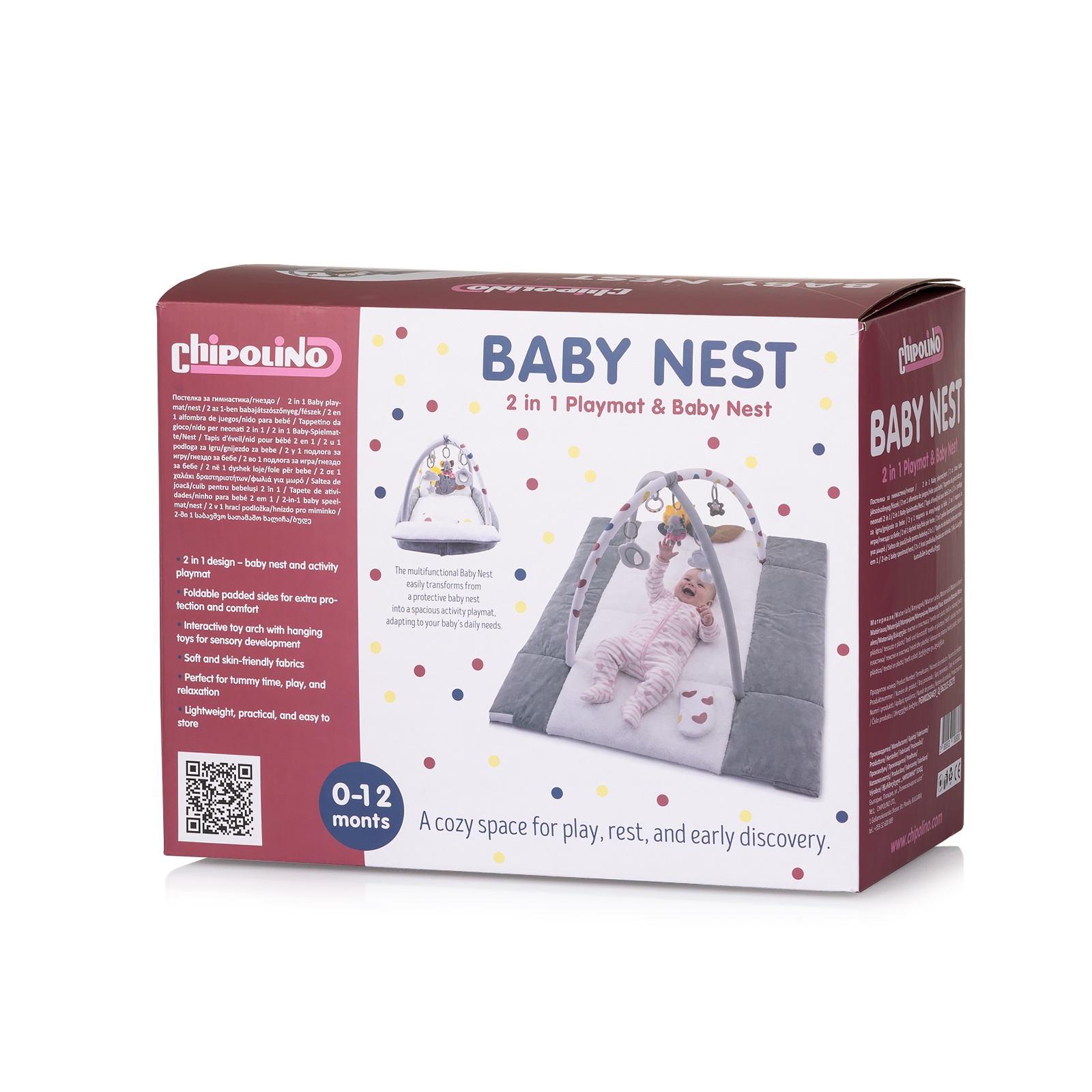 Постелка за гимнастика и гнездо 2 в 1 Chipolino Baby Nest, сива